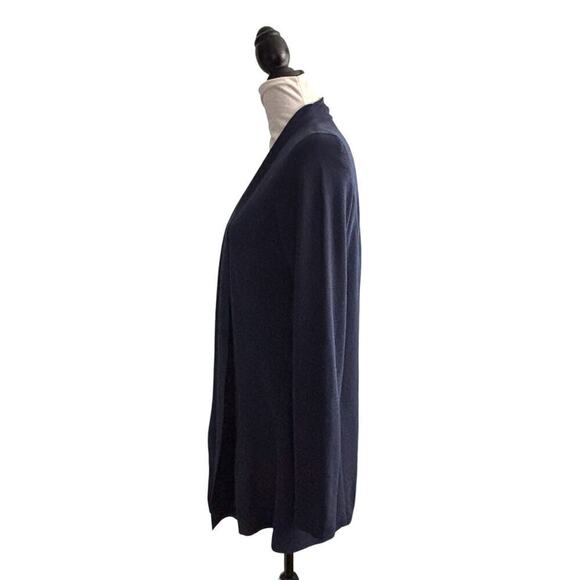 Eileen Fisher Silk Cotton Blend Drape Cardigan Navy Blue Size Medium - Picture 4 of 8